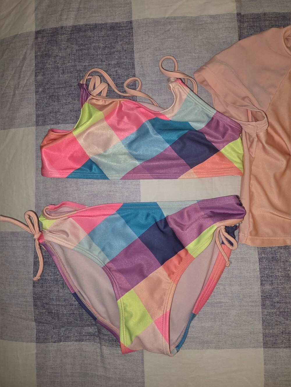 Cat & Jack Girls Multicolor Diamond-Print Bikini Set & Rashguard Shirt Small 6X
